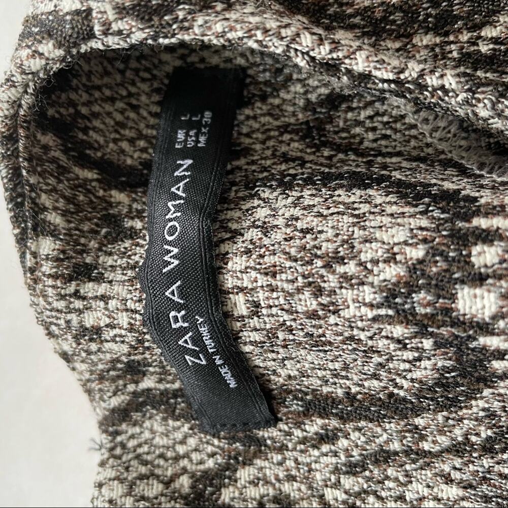 Zara Snakeskin Print Jacquard Dress Boxy Mini Short Sleeve Tan Brown L EUC - Picture 4 of 9